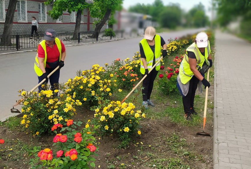 🔴 В Токмаке сотрудники «Контакта»  продолжают пропалывать цветочные насаждения в ежедневном рабочем режиме..